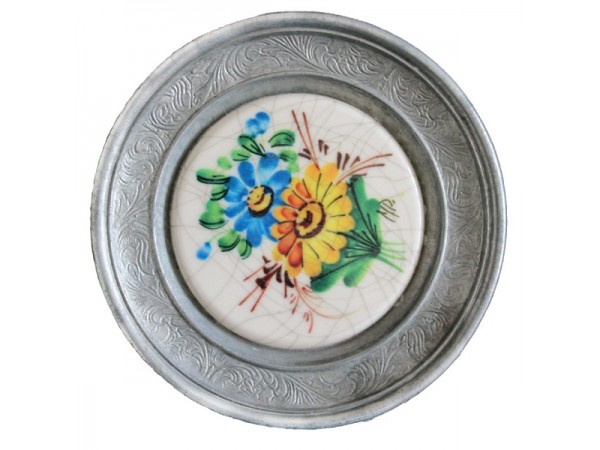 Tablou, aplica din ceramica si zinc, stantata, diametru 10 cm